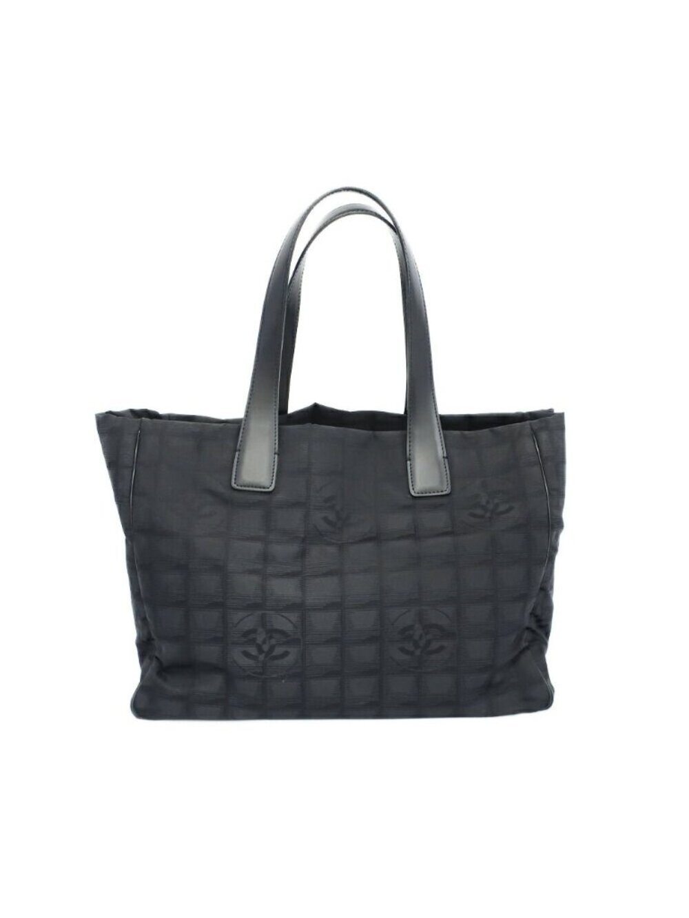 Chanel Ten New Travel Line MM Tote Black Gold Nylon Leather CC Logo